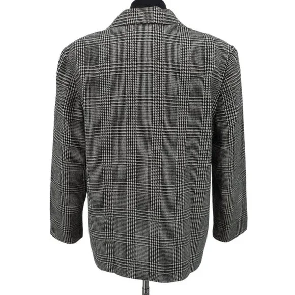 VTG 90s Requirements Size 14 Petite Black Cream Plaid Wool Single Button Blazer - Picture 5 of 6